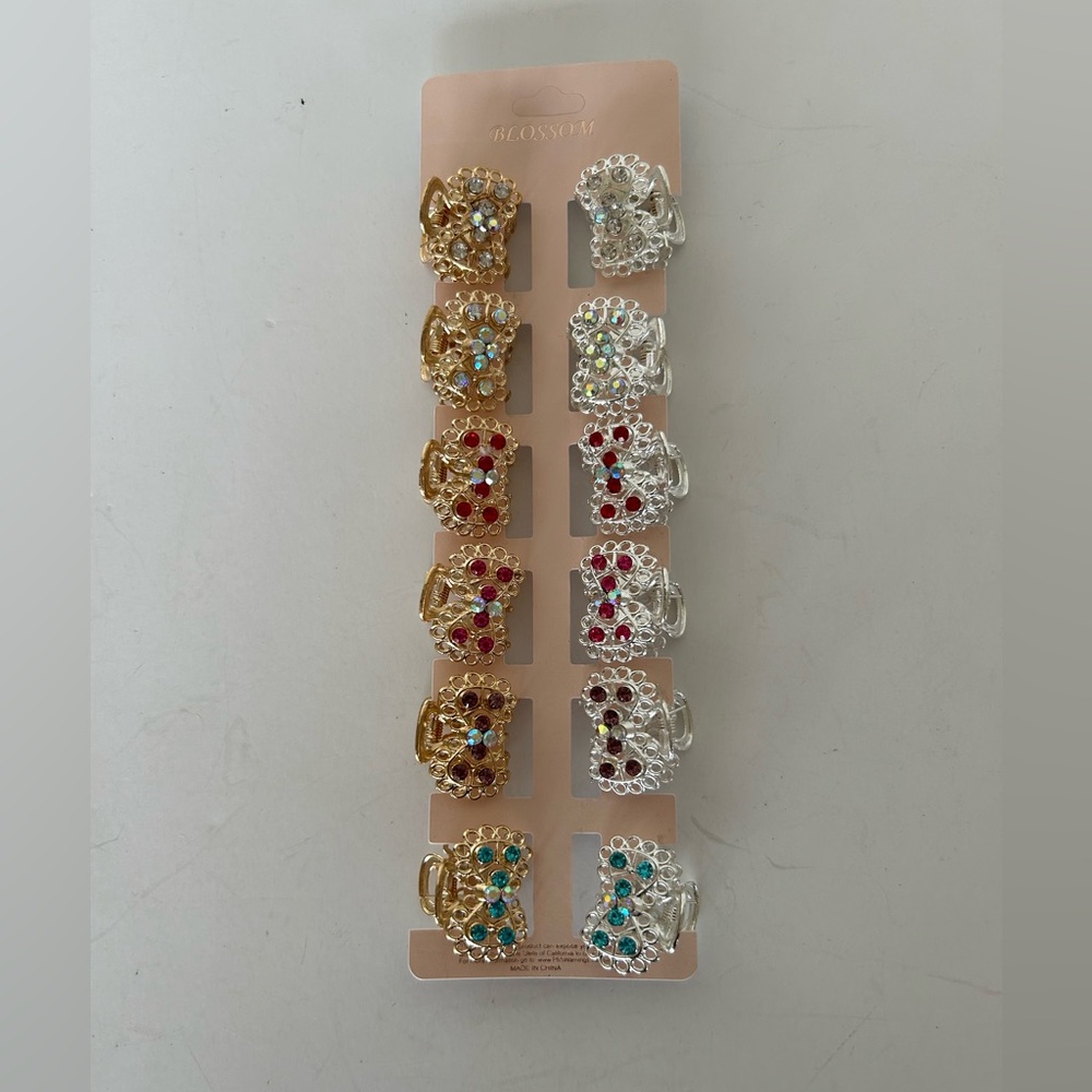 BLOSSOM JEWELED MINI HAIR CLIPS SET OF TWELVE NWT